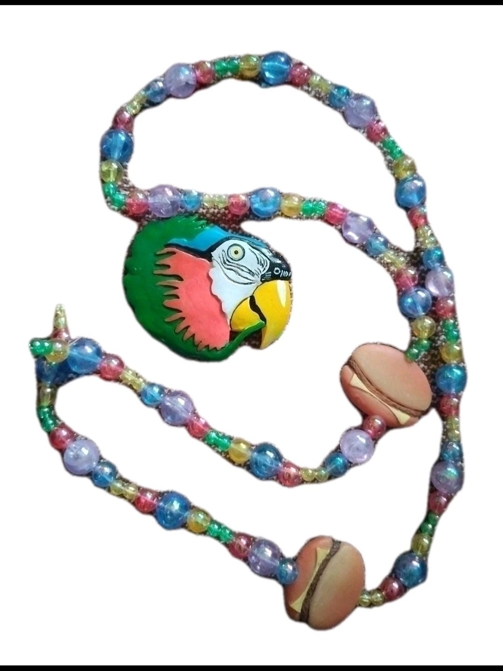 Colorful Parrot Beaded Bird And Cheeseburgers Necklace Adult Size Multicolor